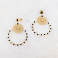 Boucles d'oreilles  à puce avec pièce ronde ajourée, soleil, anneau et pierres naturelles