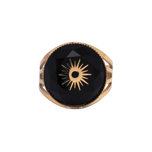 Bague cabochon rond, soleil