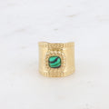Bague large - pierre naturelle carré et motif tressé et ronds -MALACHIE