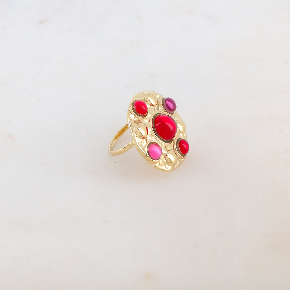 Bague ronde avec 5 pâtes de verre rondes