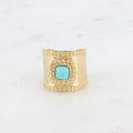 Bague large - pierre naturelle carré et motif tressé et ronds HOWLITE BLEUE