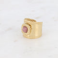 Bague large - pierre naturelle carré et motif tressé et ronds rhodonite