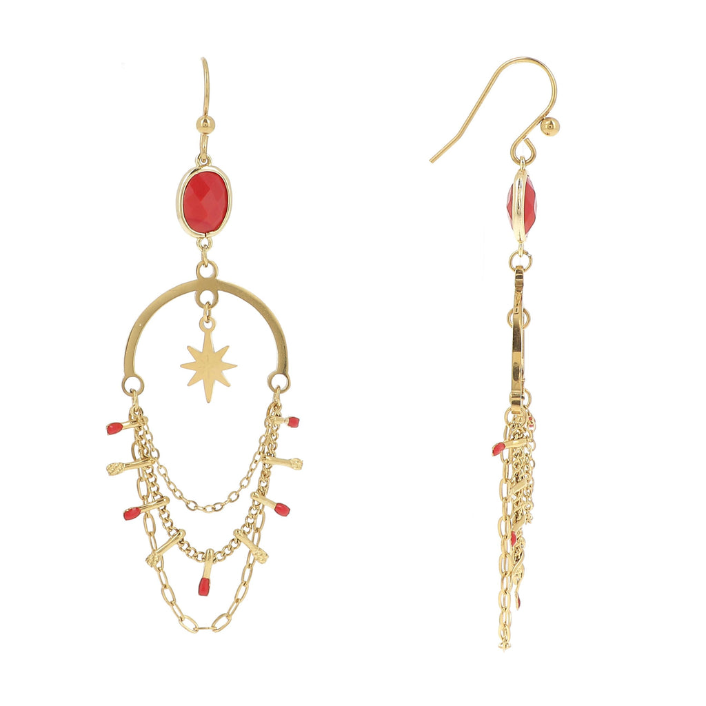 Boucles d'oreilles à crochet avec pâte de verre, émail et chaines