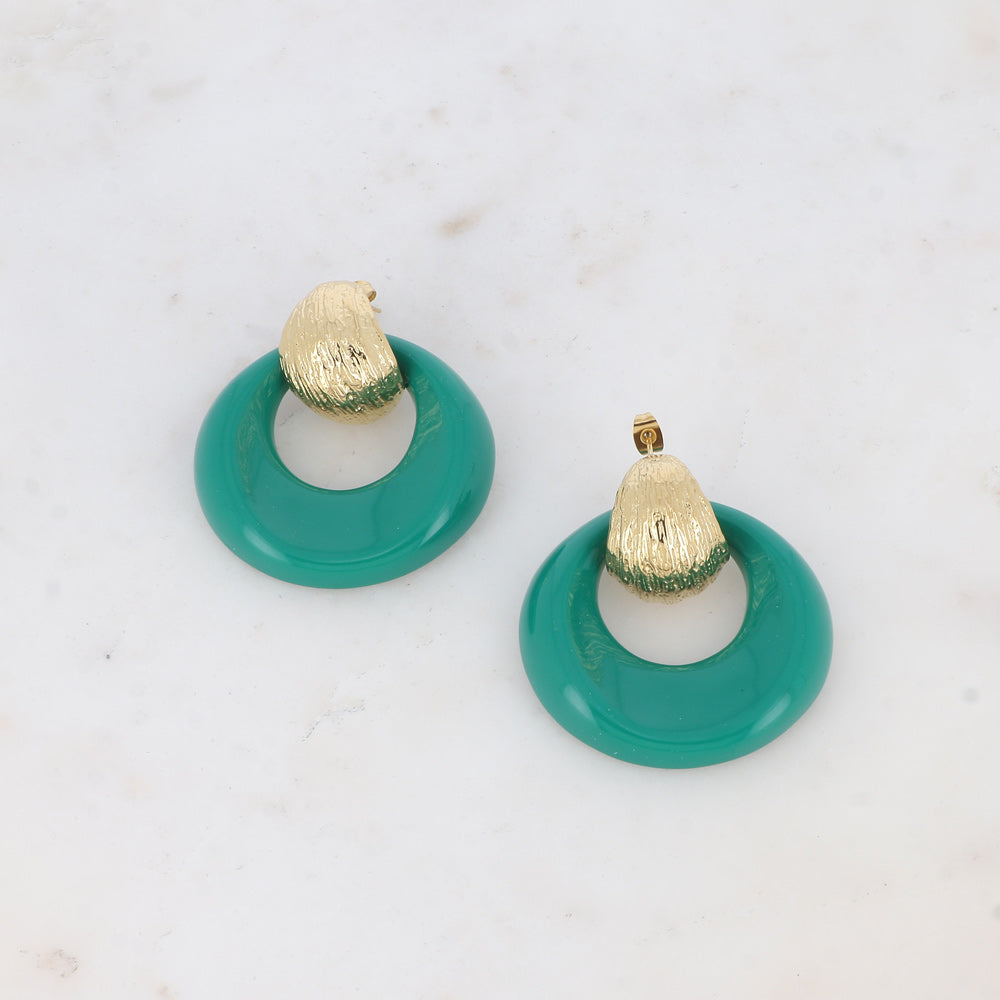 Boucles puces Aélie - créole bombée texturée et acétate vert