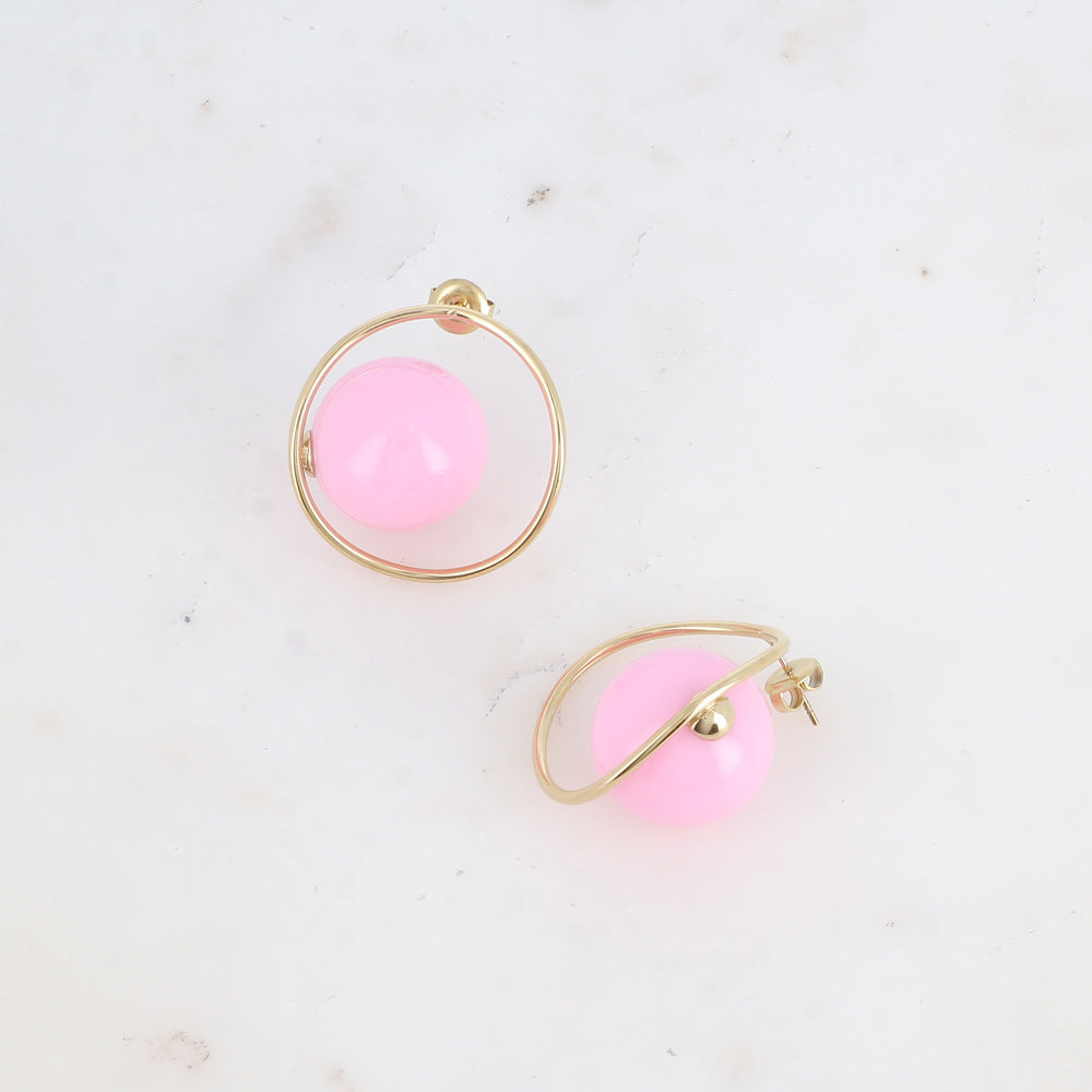 Boucles puces Amanda - anneau fin et boule en acétate ROSE