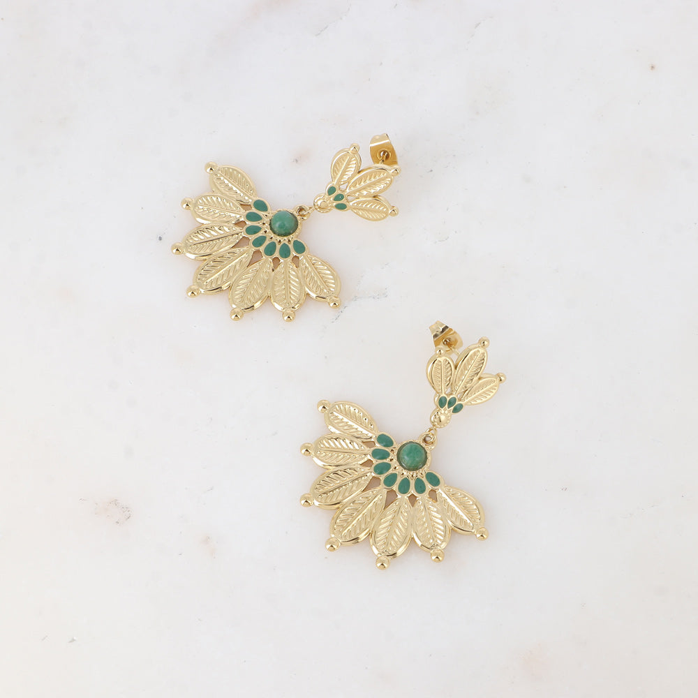 Boucles pendantes - 2 empiècements, motif fleur ethnique