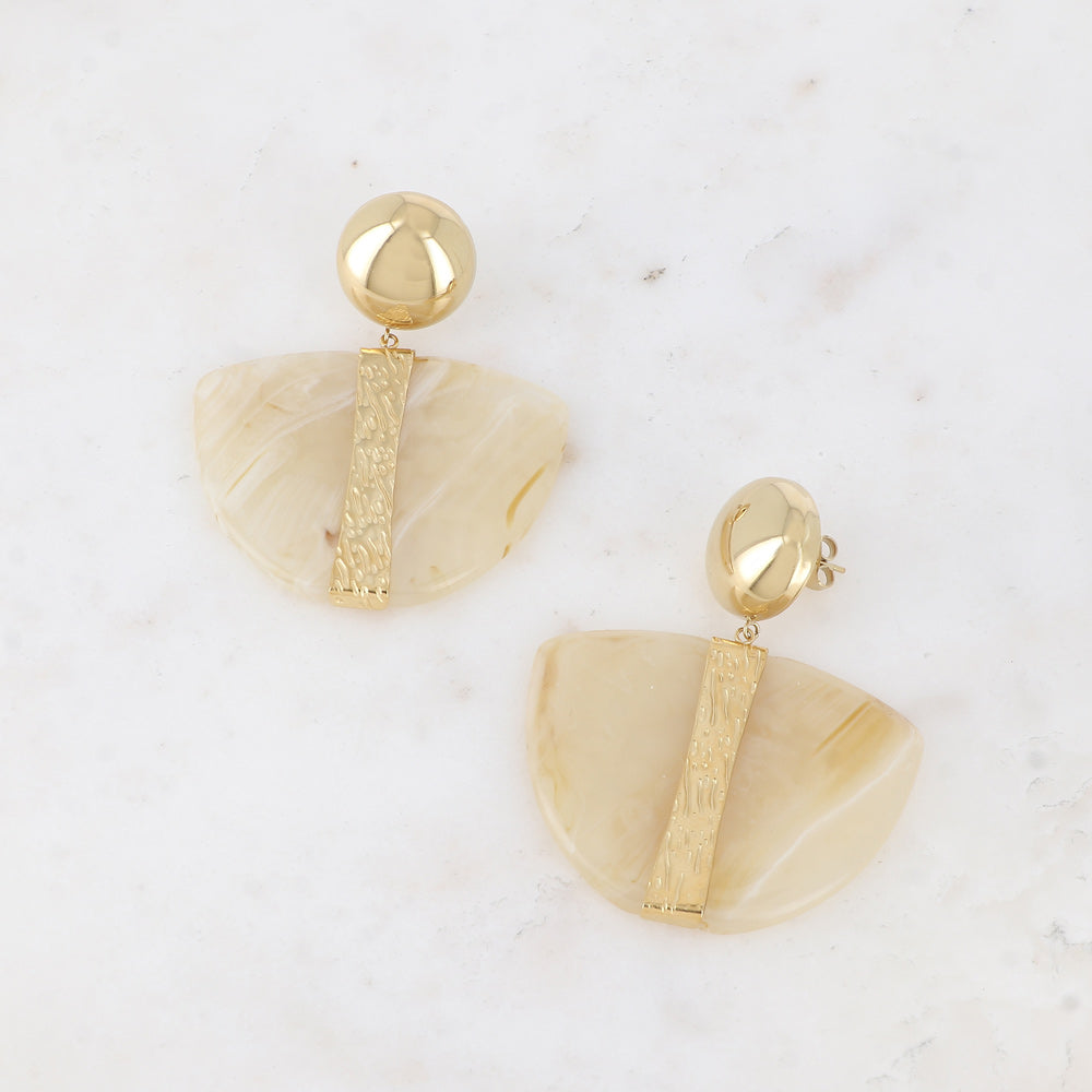 Boucles pendantes - cabochon en acier, barre texturée, morceau de résine colorée