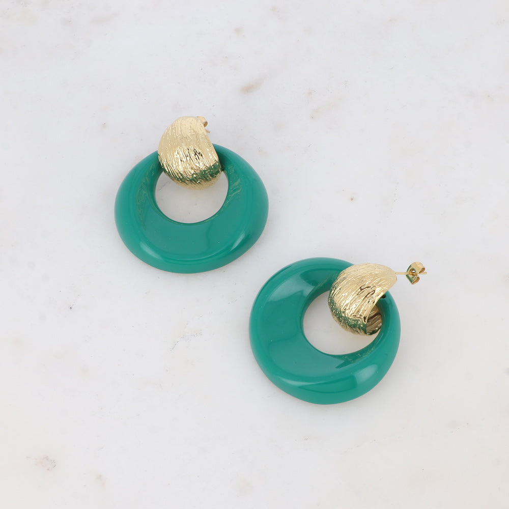 Boucles puces Aélie - créole bombée texturée et acétate vert