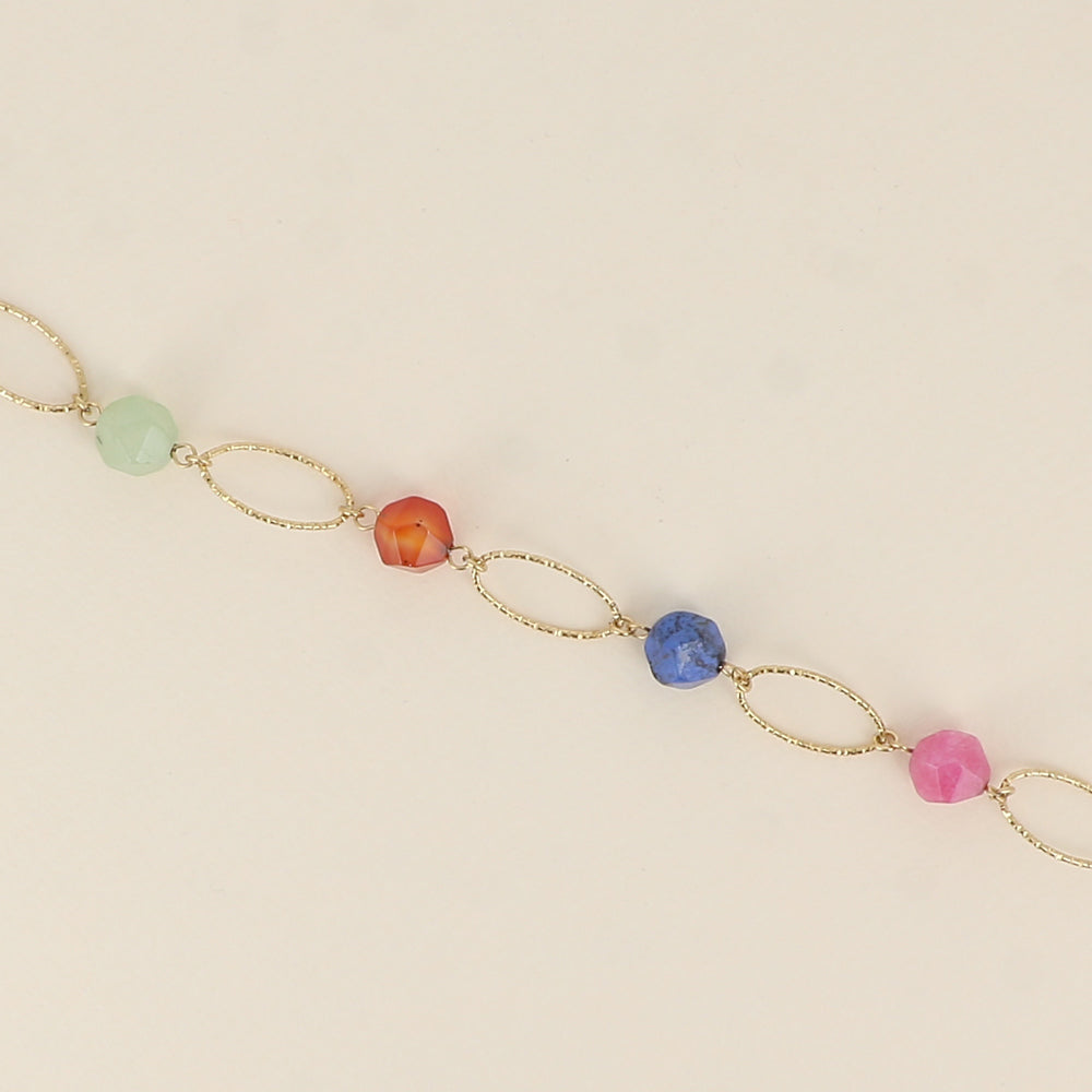 Bracelet - maillons ovales striés et pierres naturelles
