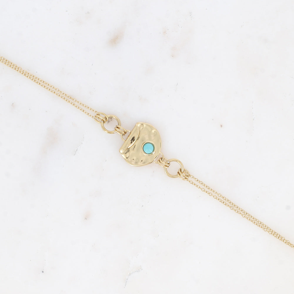 Bracelet - pendentif rond recourbé et martelé avec pierre naturelle HOWLITE BLEUE