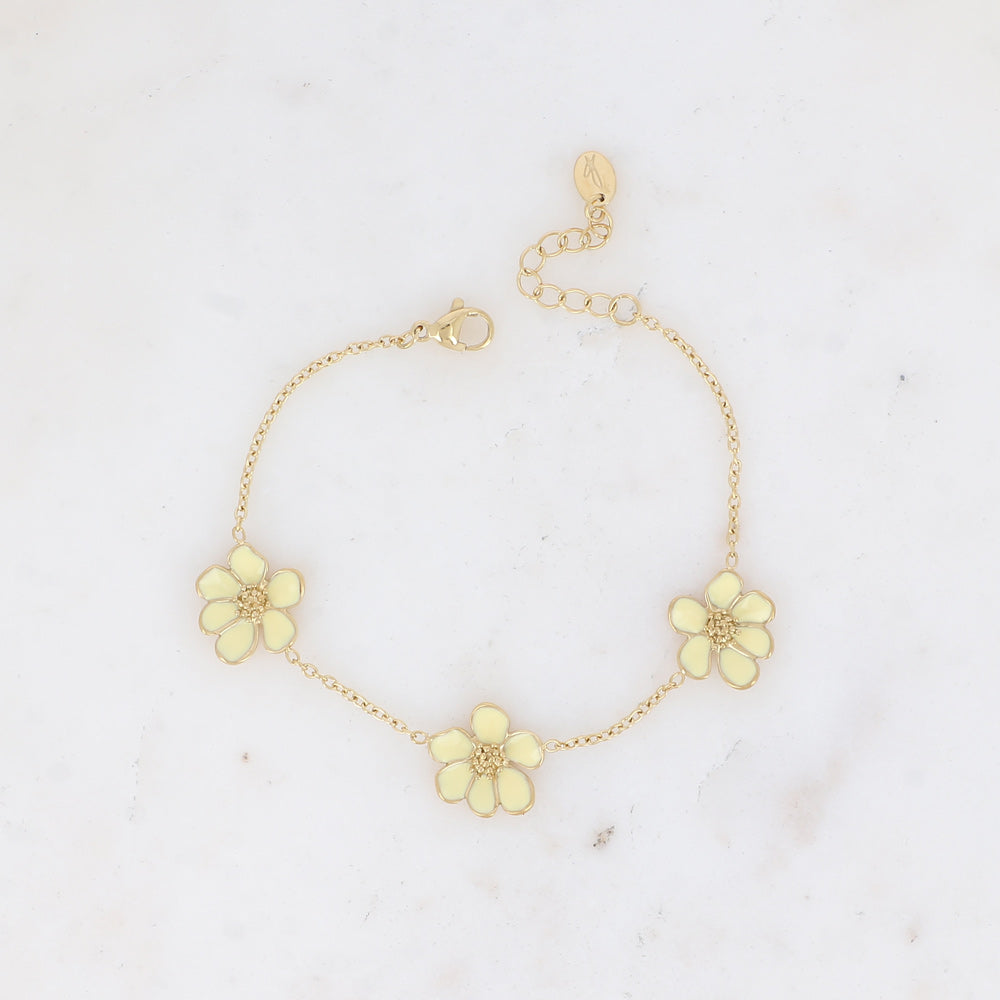 Bracelet Bulla - 3 fleurs émaillées Jaune