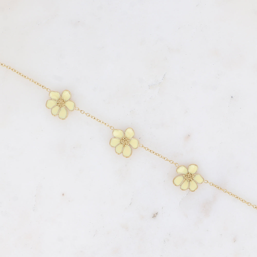 Bracelet Bulla - 3 fleurs émaillées Jaune