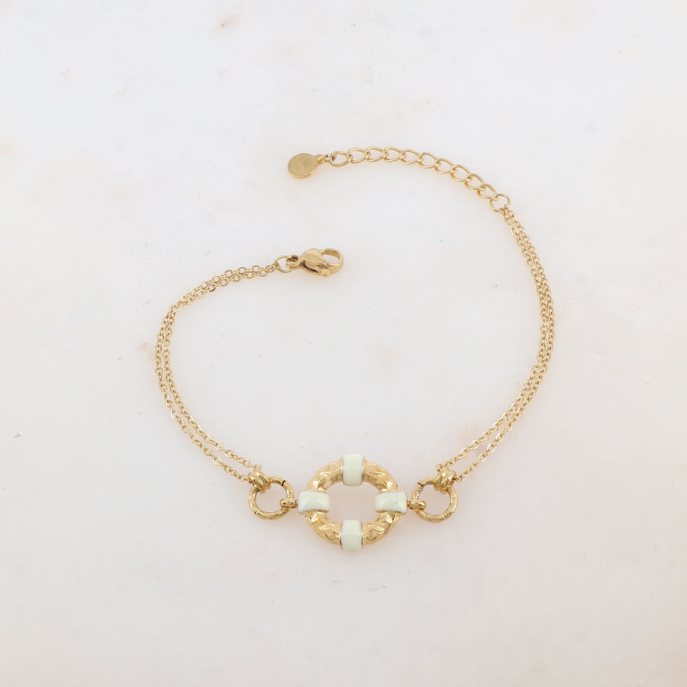 Bracelet avec 2 anneaux et pièce géométrique émaillé