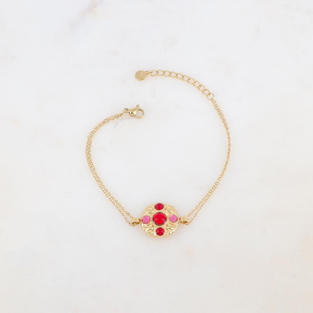 Bracelet avec pièce ronde et 5 pâtes de verre rondes
