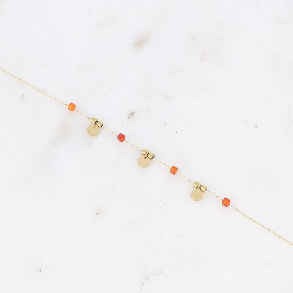 Bracelet fin - pampilles rondes et pierres naturelles orange