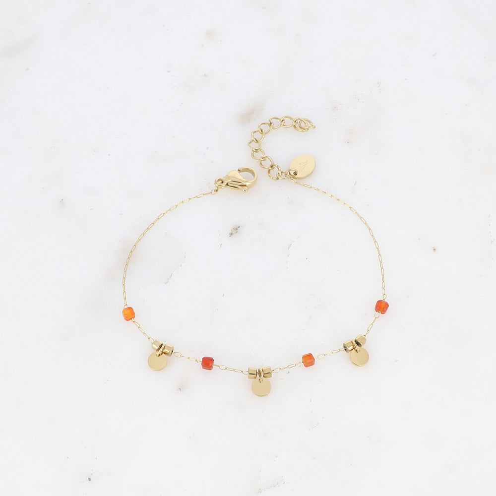 Bracelet fin - pampilles rondes et pierres naturelles orange