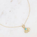 Collier - pendentif fermoir cabillot, feuille de ginko et pierre naturelle HOWLITE BLEUE