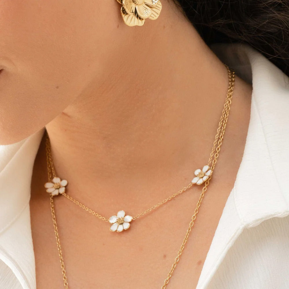 Collier Bulla - 3 fleurs émaillées orange