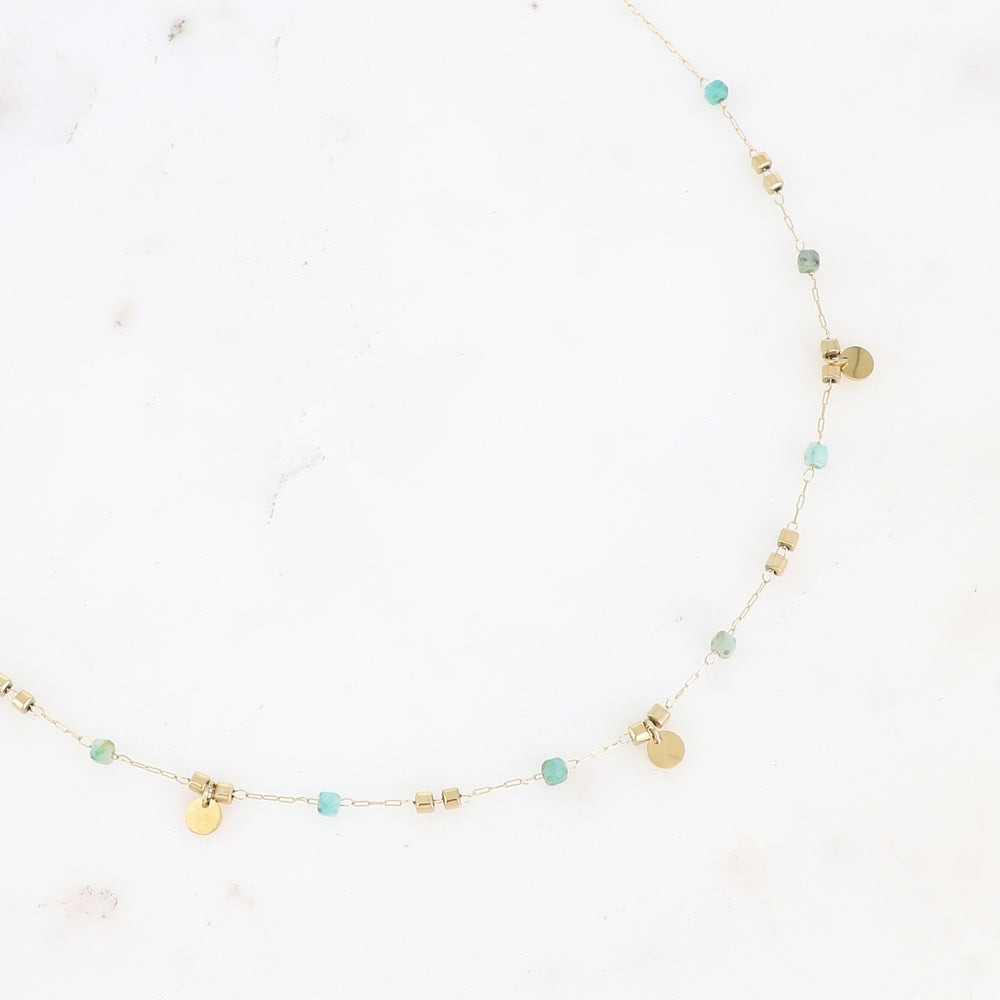 Collier - pierres naturelles et pampilles rondes