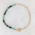 Collier Austyn - maille ovale et pierres naturelles agate verte