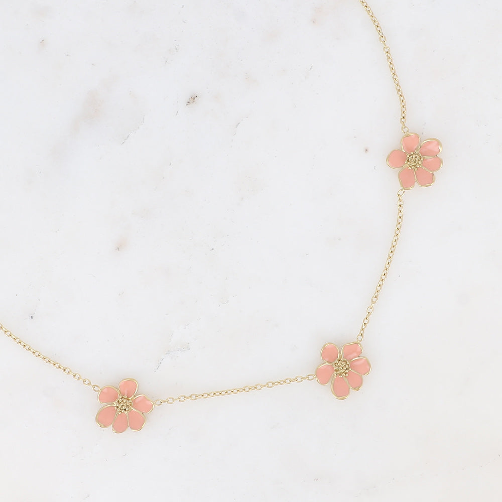 Collier Bulla - 3 fleurs émaillées orange