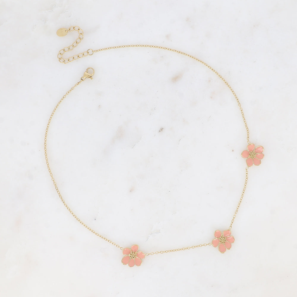 Collier Bulla - 3 fleurs émaillées orange