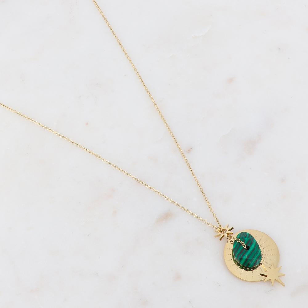 Collier avec pampille et pierre naturelle