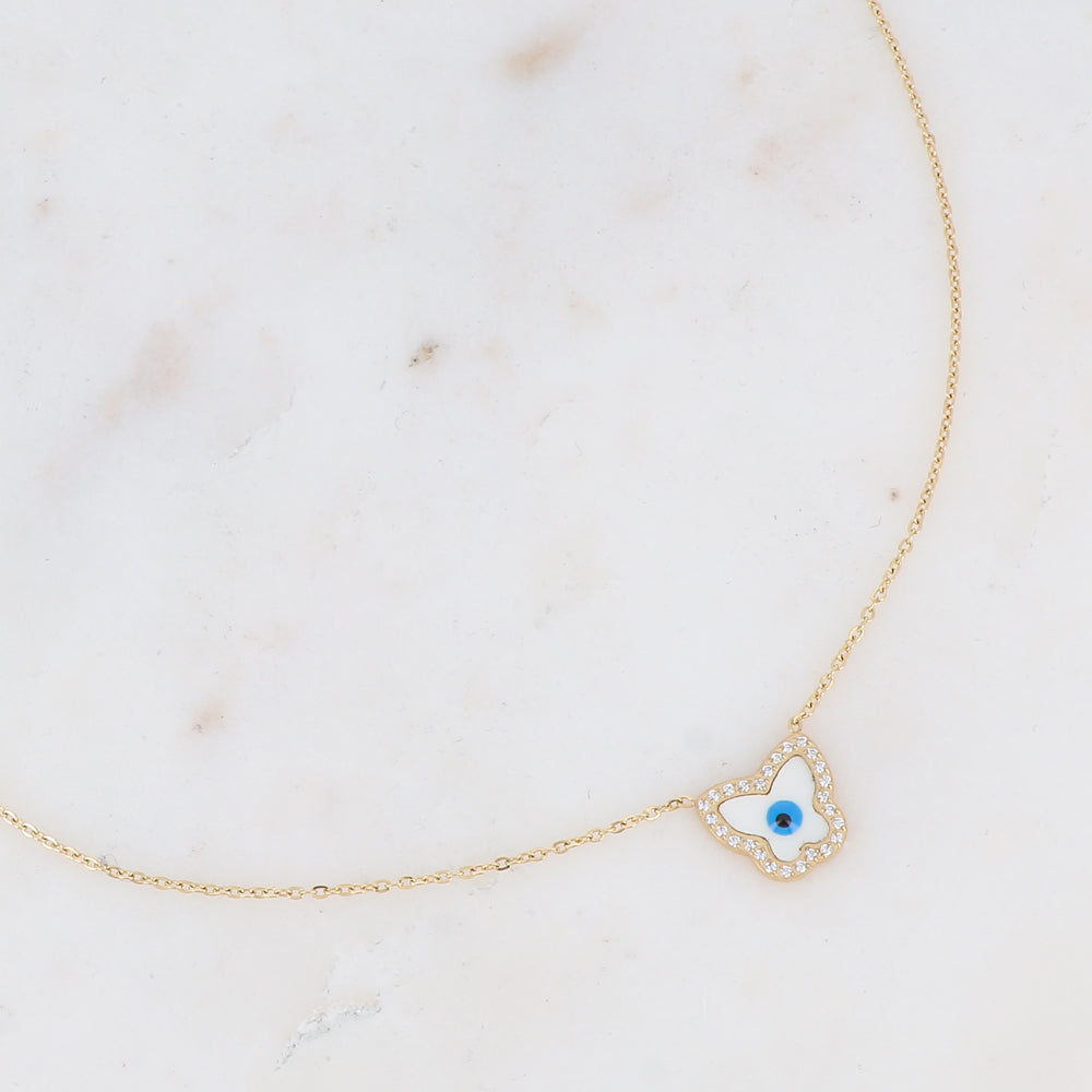 Collier avec petit papillon en émail et serti de zirconiums