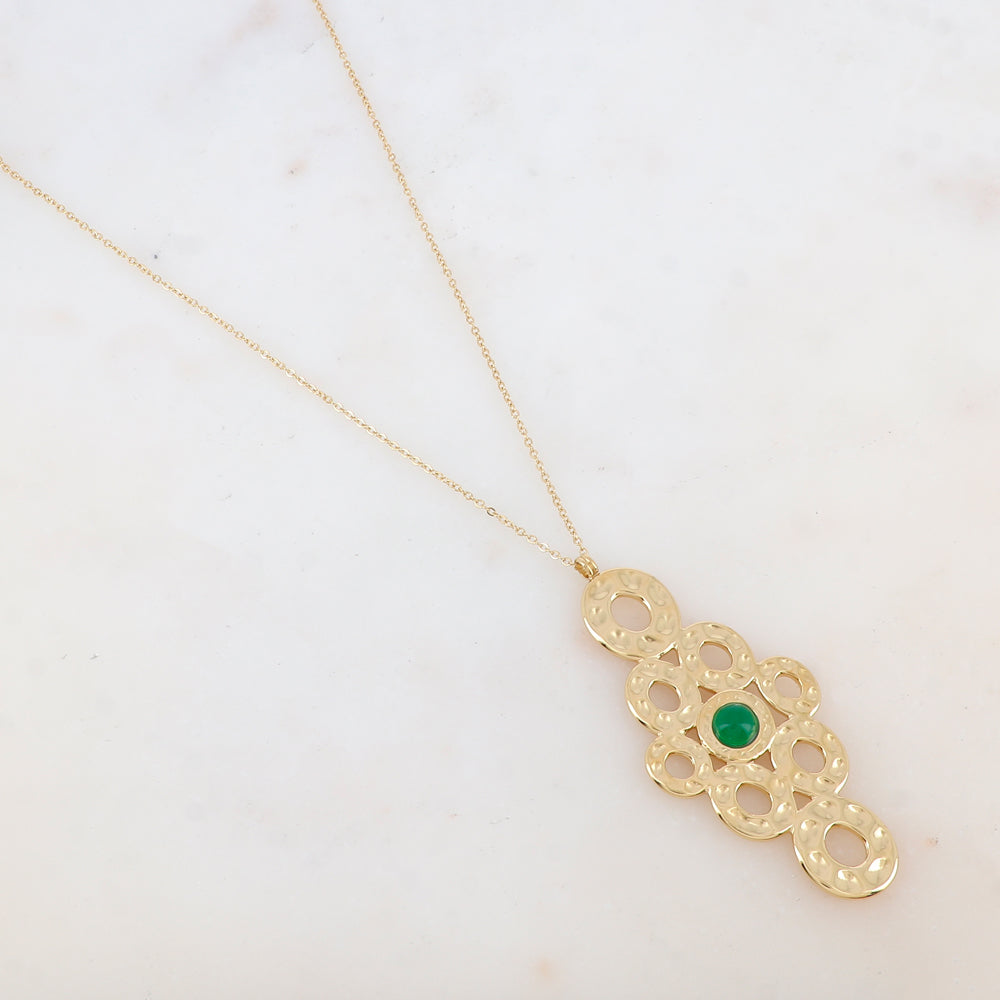 Sautoir avec pendentif multi-ronds, nacre ou pierre naturelle