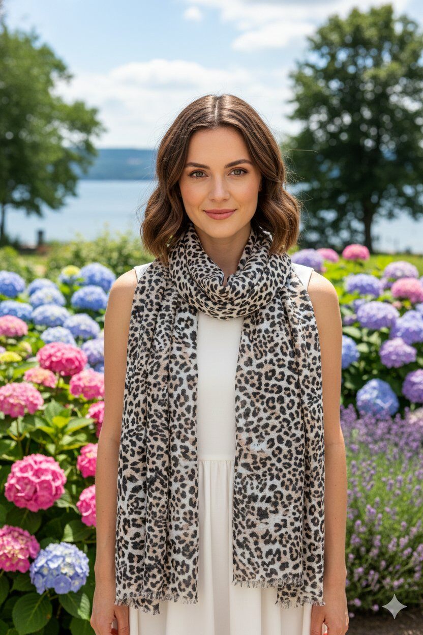 Foulard imprime léopard taupe