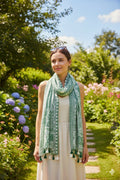 Foulard écharpe imprime avec franges_ vert