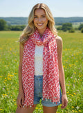 Foulard écharpe imprime fleur avec franges rouge