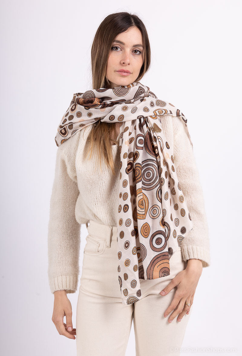 Foulard imprime rond géométrique avec dorure beige