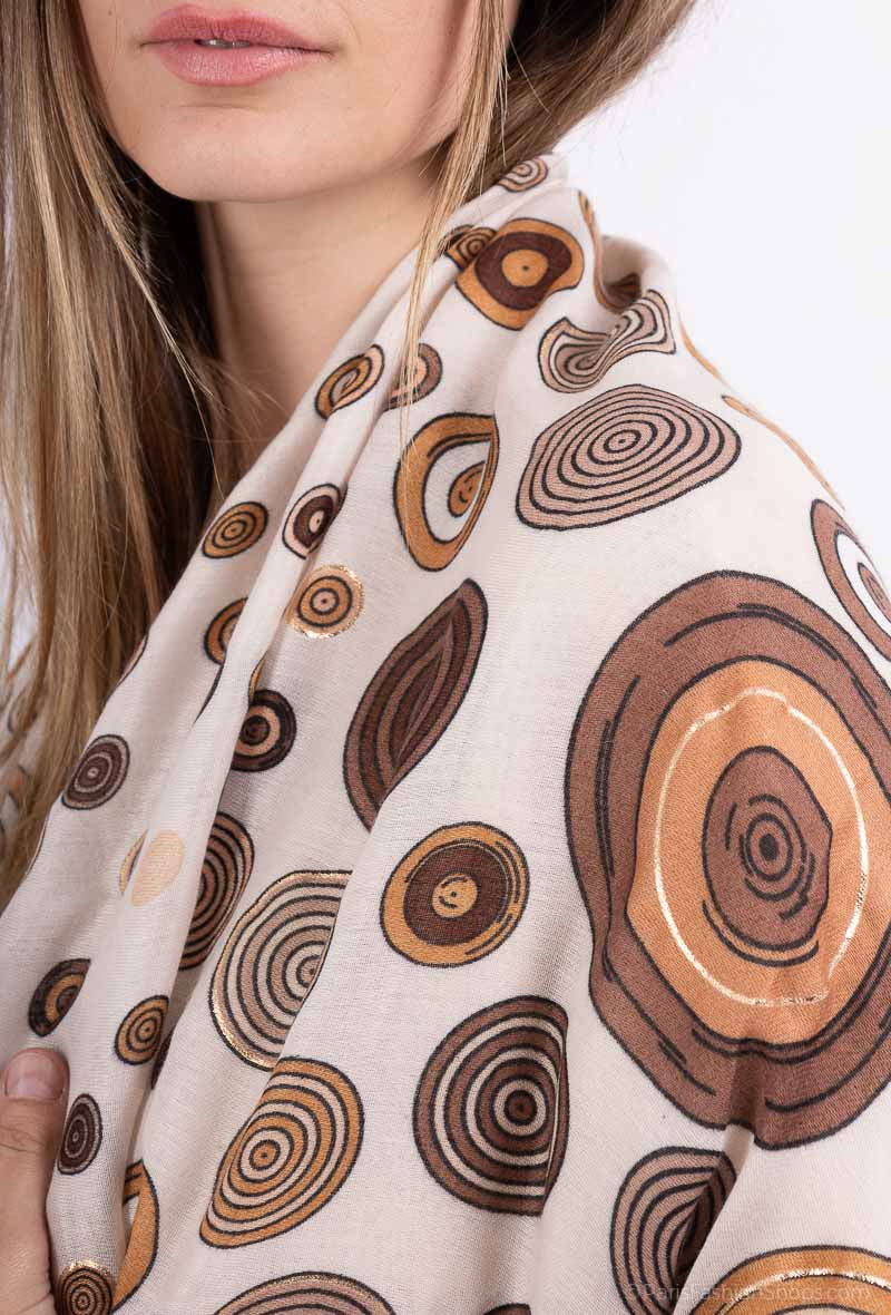 Foulard imprime rond géométrique avec dorure beige